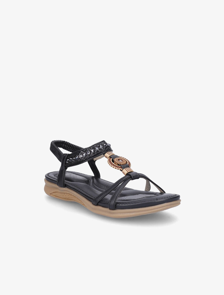Nu-pieds à empiècement effet bois et strass - Noir - 2