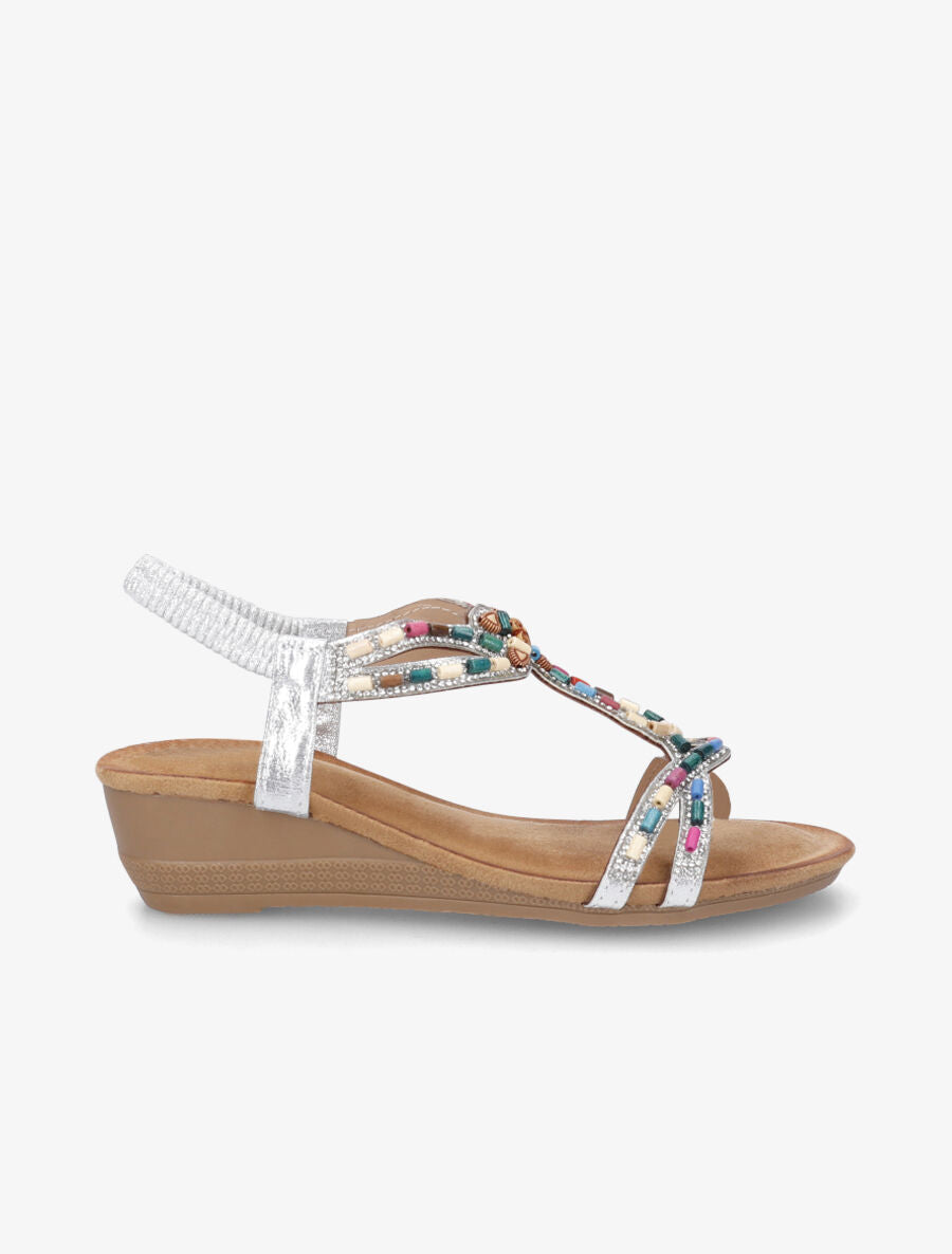 Nu-pieds à brides ornées de strass et perles - Argent - 5