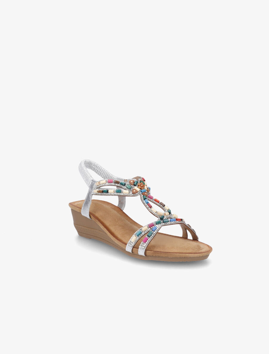 Nu-pieds à brides ornées de strass et perles - Argent - 2