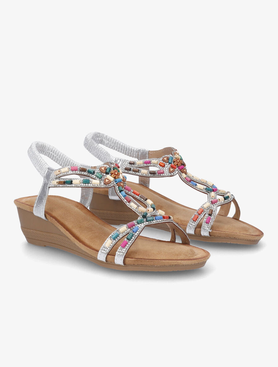 Nu-pieds à brides ornées de strass et perles - Argent - 4