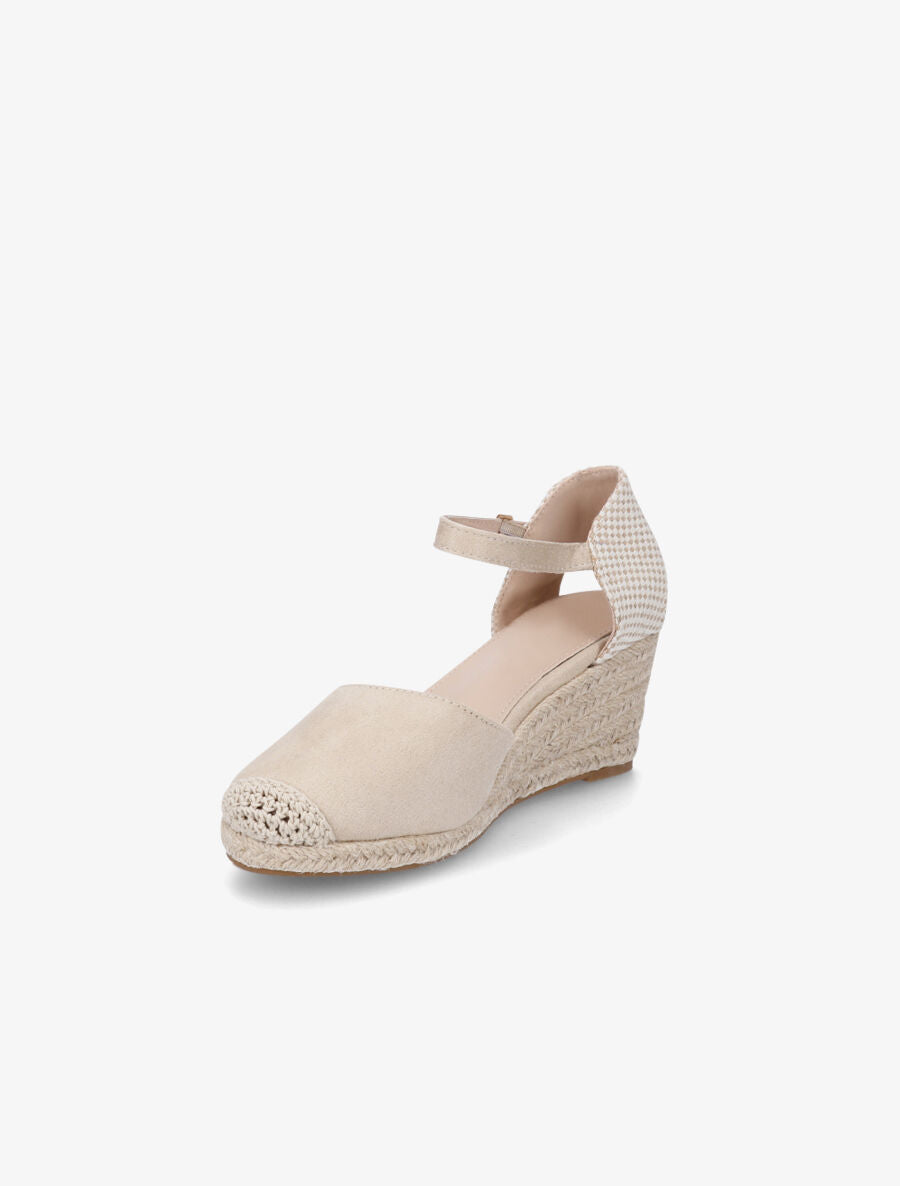Sandales compensées bi-matière style espadrilles - Beige - 3