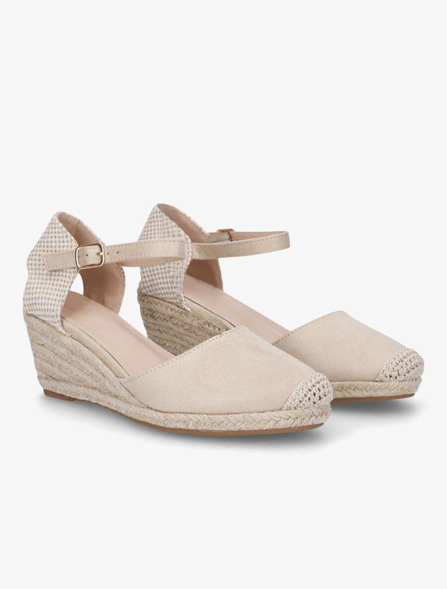 Sandales compensées bi-matière style espadrilles - Beige - 4