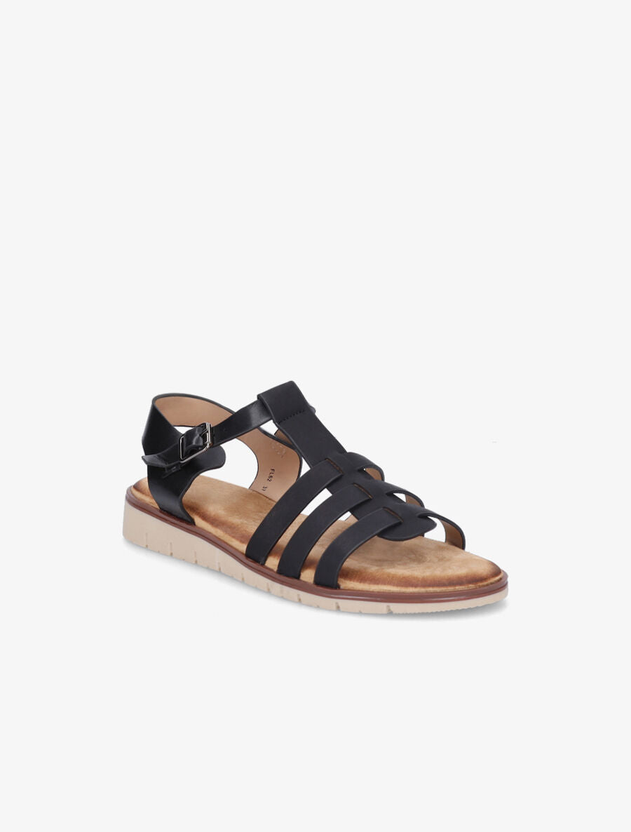 Nu-pieds style spartiates en simili - Noir - 2