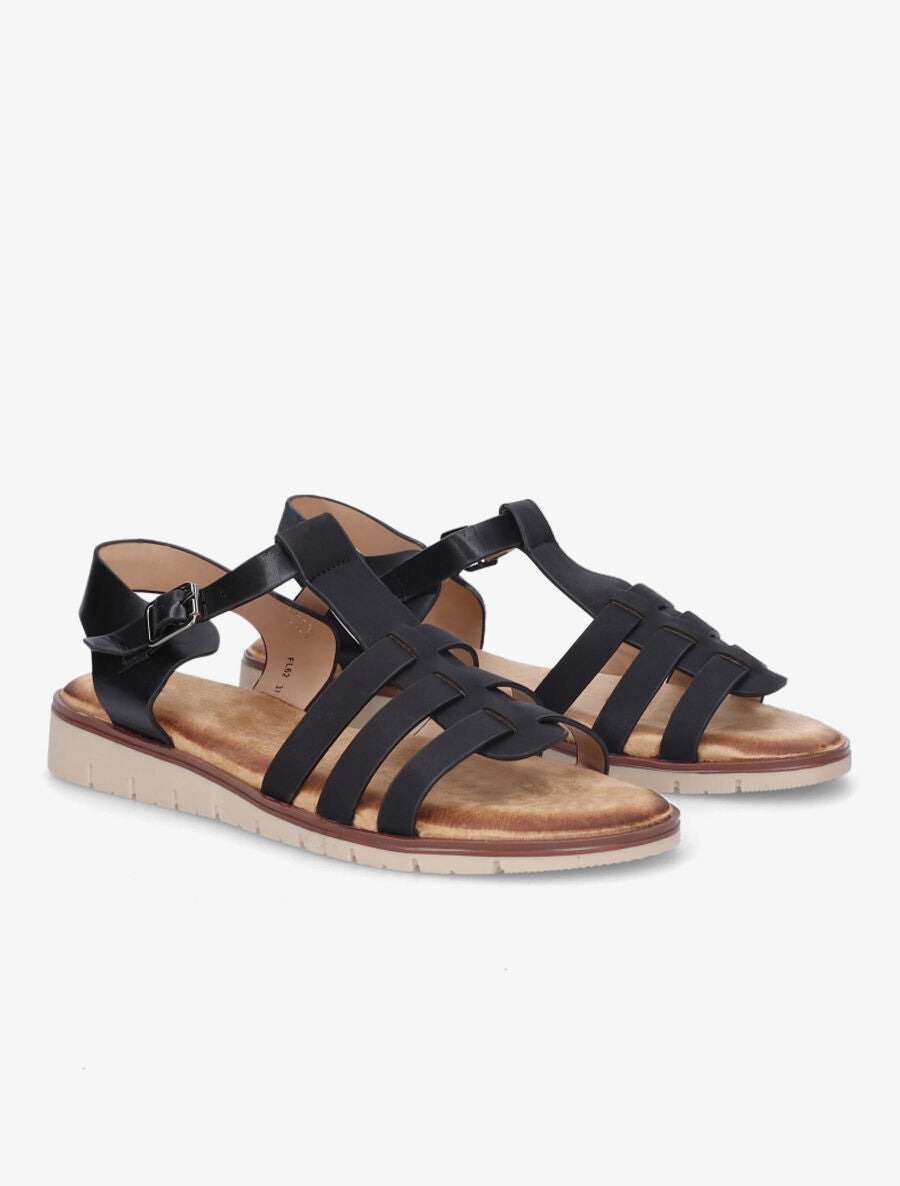 Nu-pieds style spartiates en simili - Noir - 4