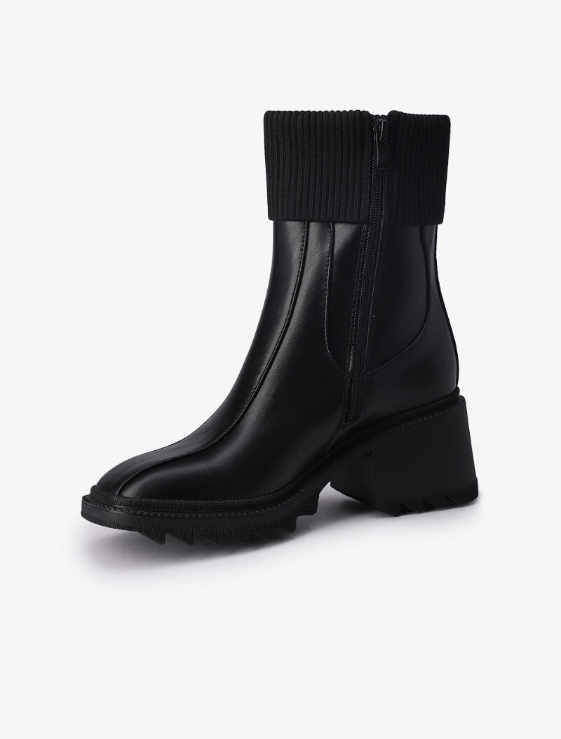 Bottines à bouts carrés et rabats en tissu cotelé - Noir - 4