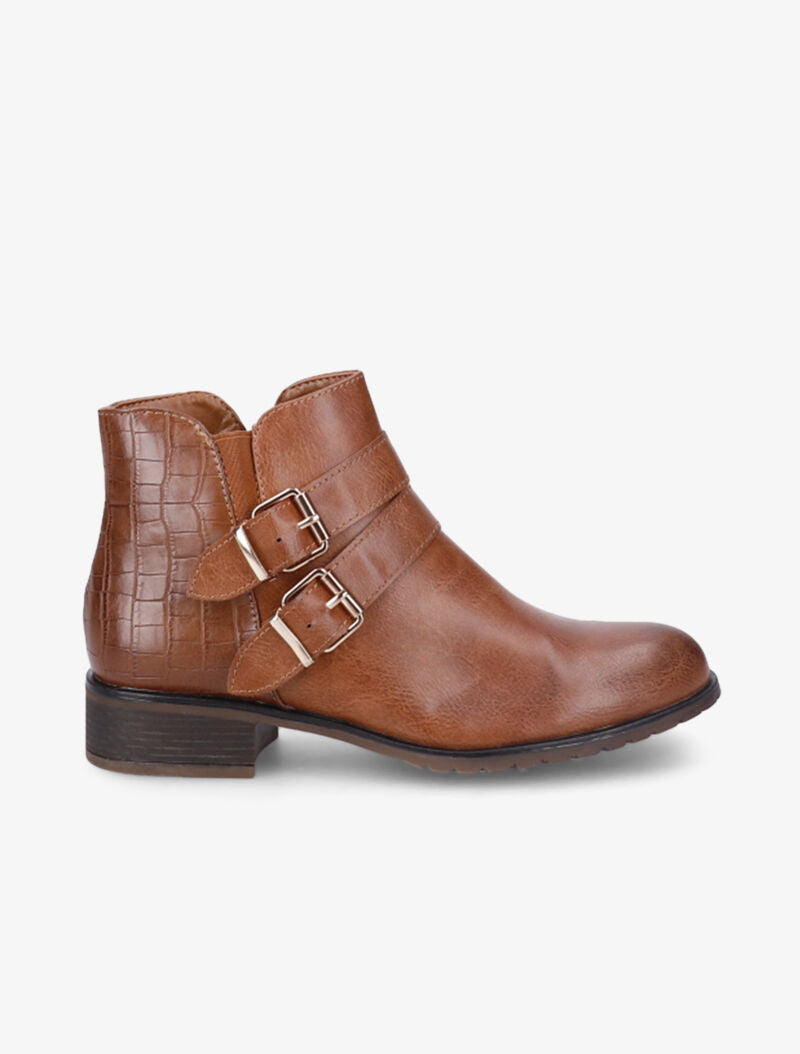 Bottines à brides à boucles dorées - Camel - 2