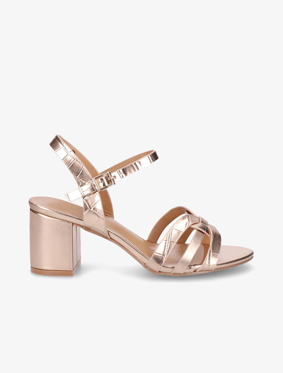 Sandales en simili effet croco - Rose gold - 1