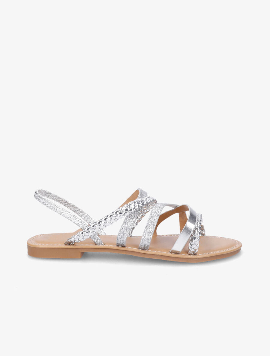Nu-pieds à multibrides et contrefort élastiqué - Argent - 5