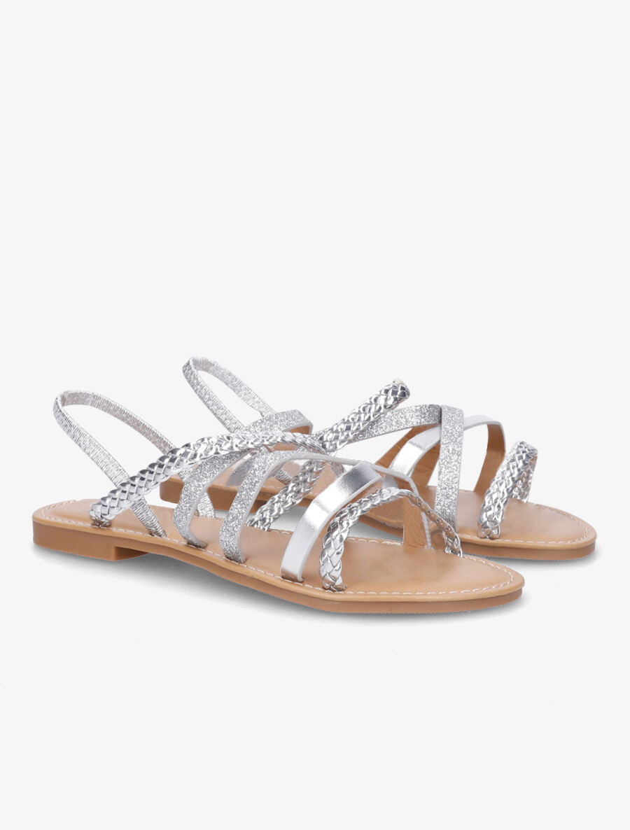Nu-pieds à multibrides et contrefort élastiqué - Argent - 4