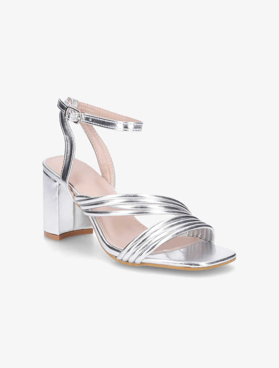 Sandales à talon en simili et brides en biais - Argent - 2