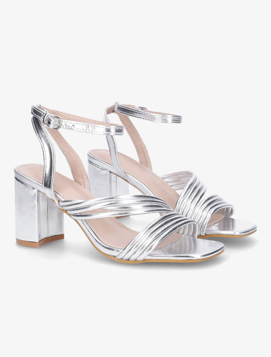 Sandales à talon en simili et brides en biais - Argent - 4