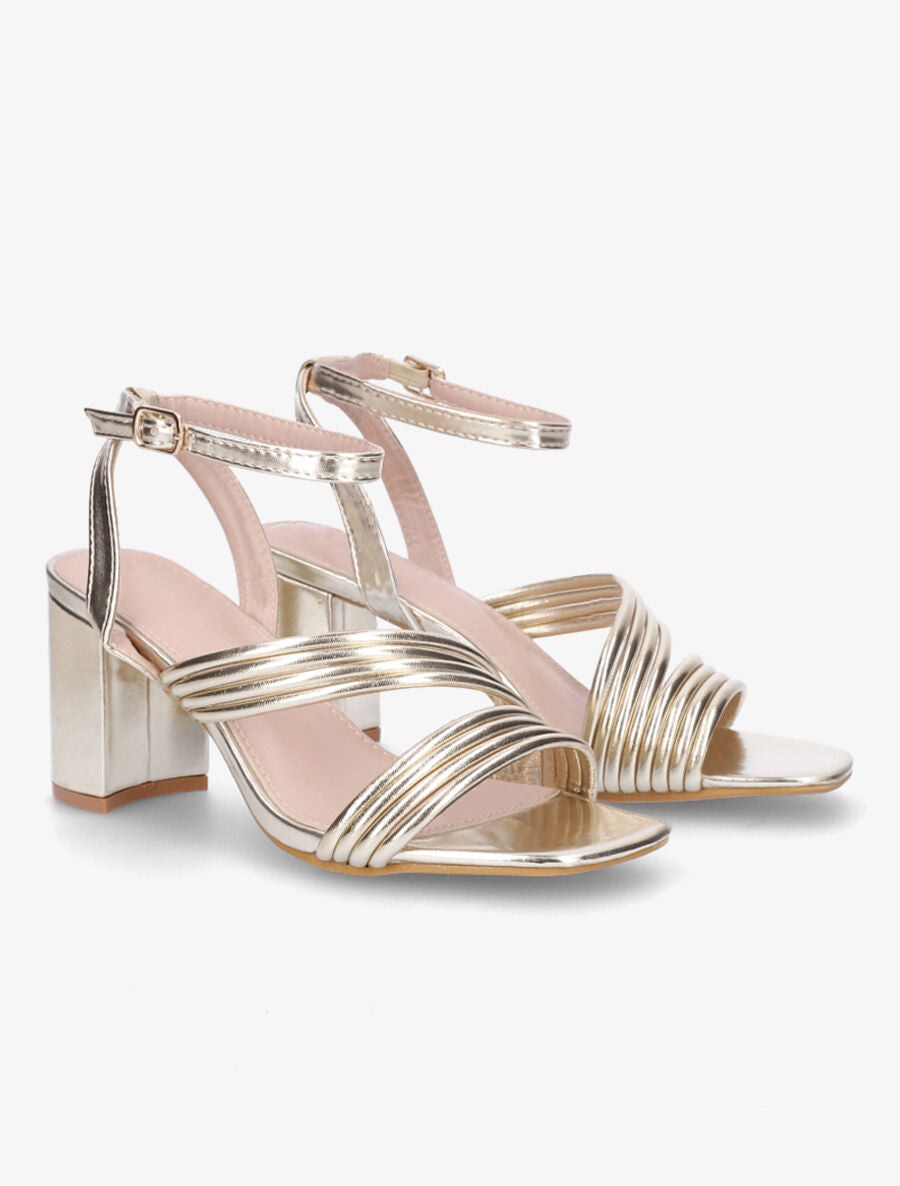 Sandales à talon en simili et brides en biais - Or - 4