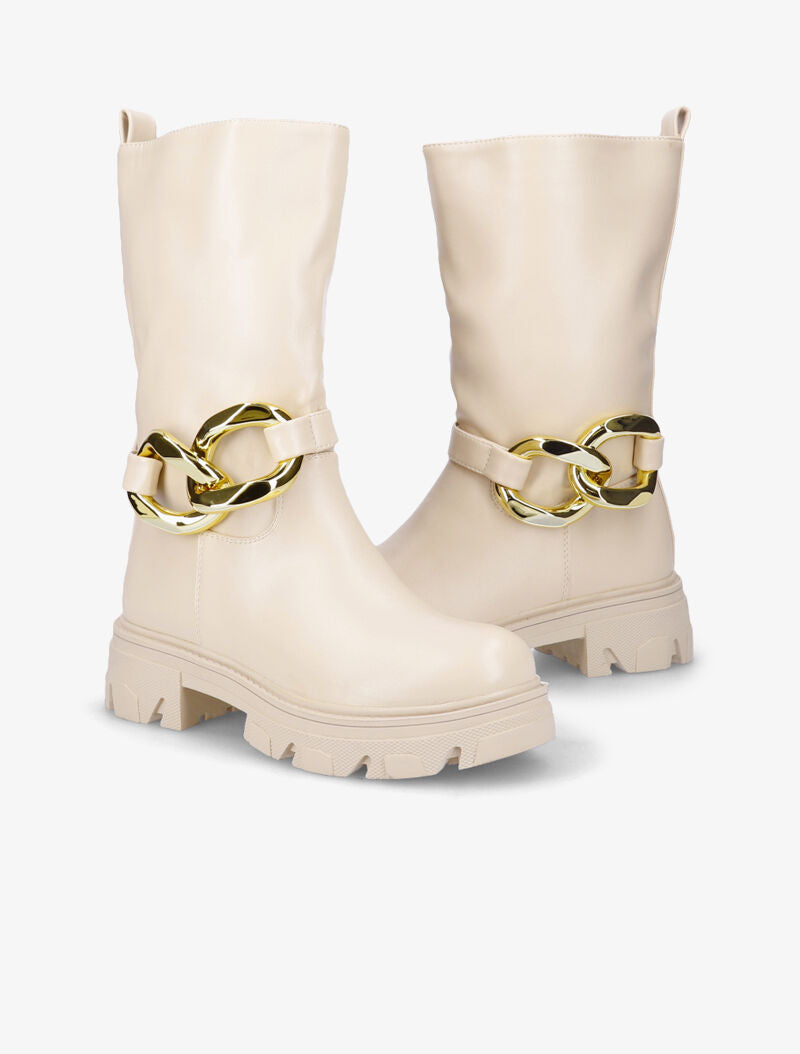Bottines à bride à pression amovible ornée de maillons - Beige - 1