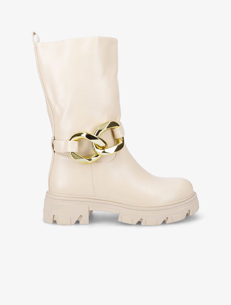 Bottines à bride à pression amovible ornée de maillons - Beige - 2