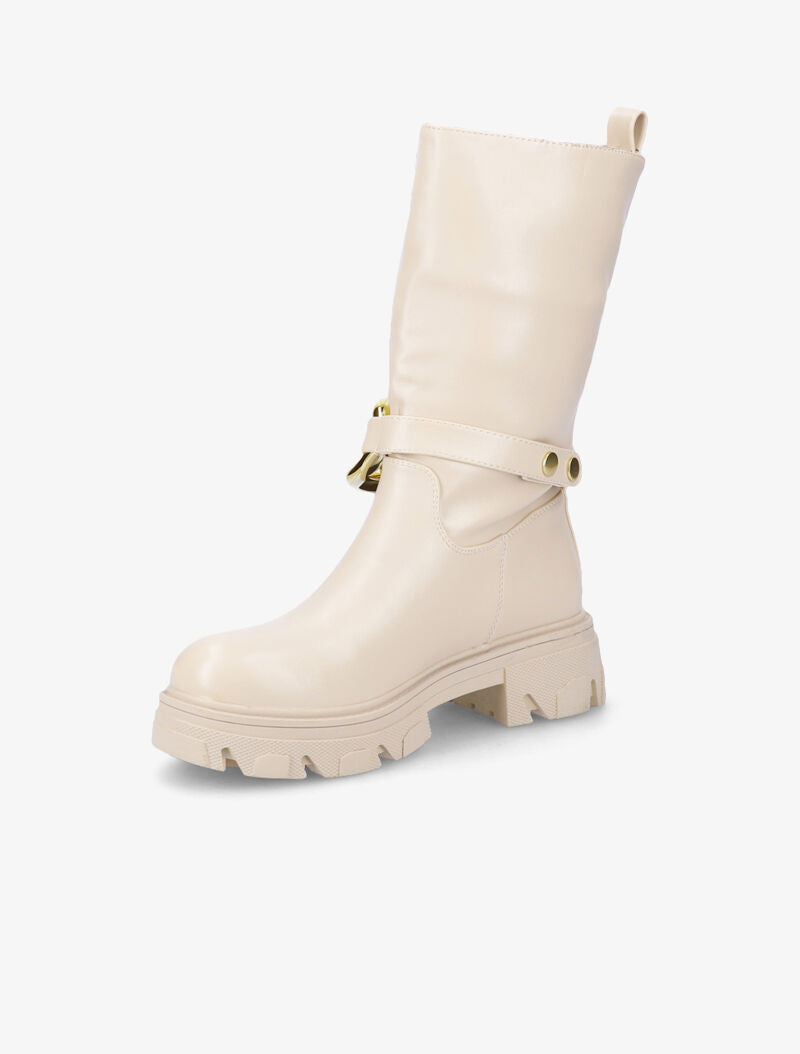 Bottines à bride à pression amovible ornée de maillons - Beige - 4