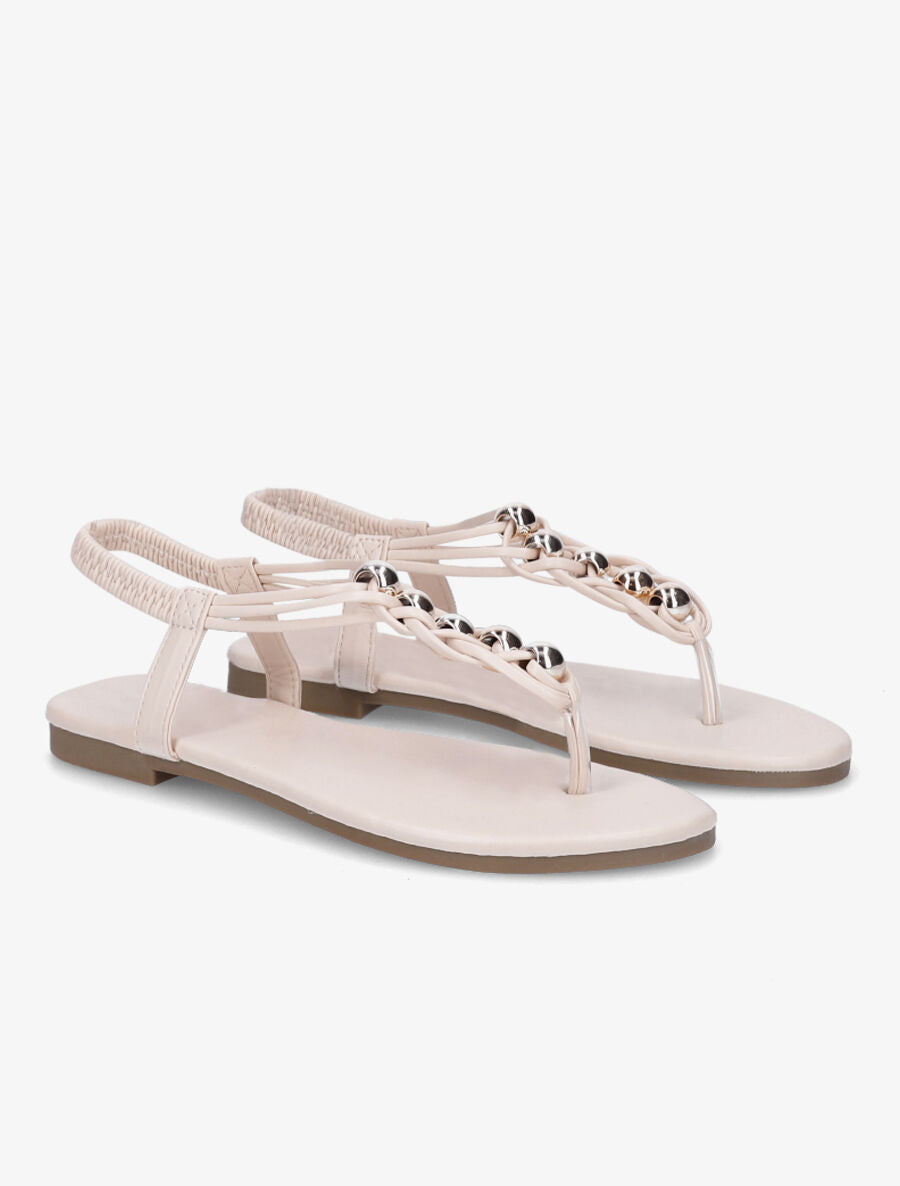 Nu-pieds à contrefort élastiqué et perles - Beige - 4