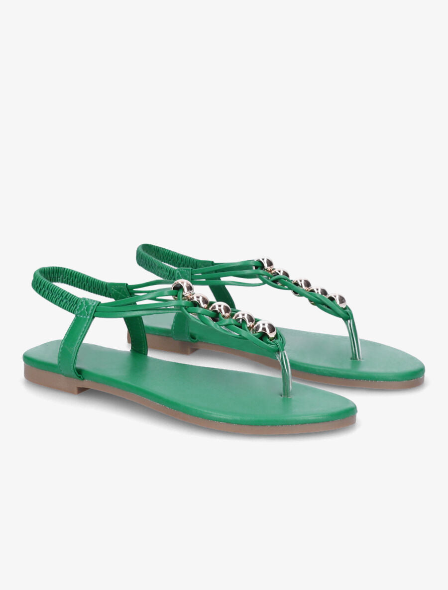 Nu-pieds à contrefort élastiqué et perles - Vert - 4