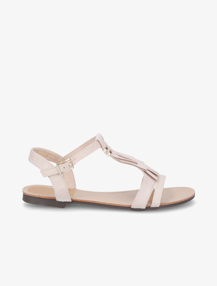 Nu-pieds à franges en suédine - Beige - 1