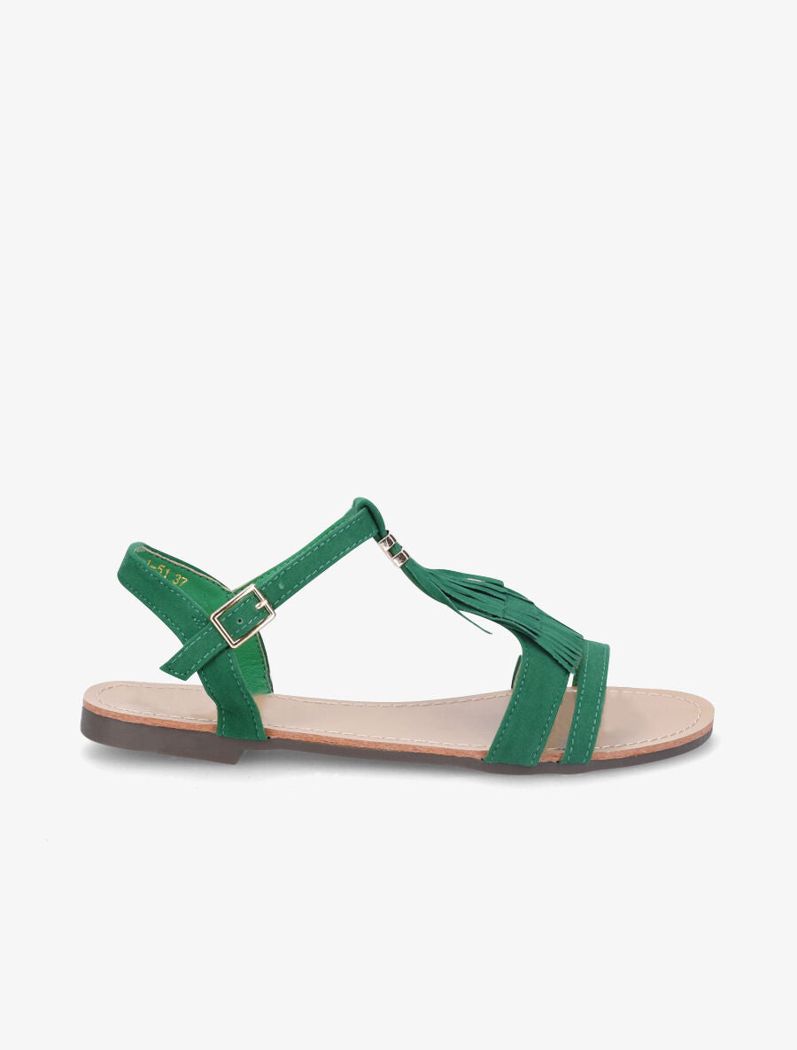 Nu-pieds à franges en suédine - Vert - 6