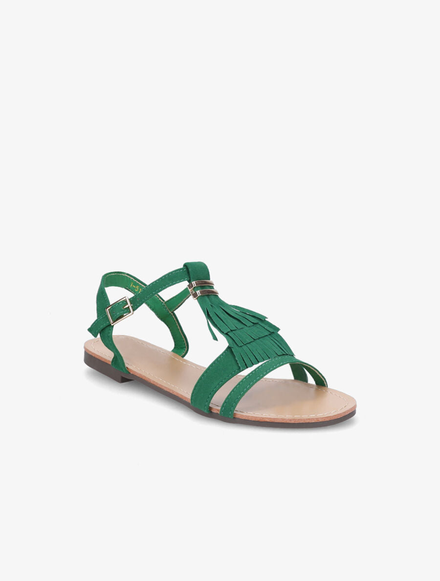 Nu-pieds à franges en suédine - Vert - 3