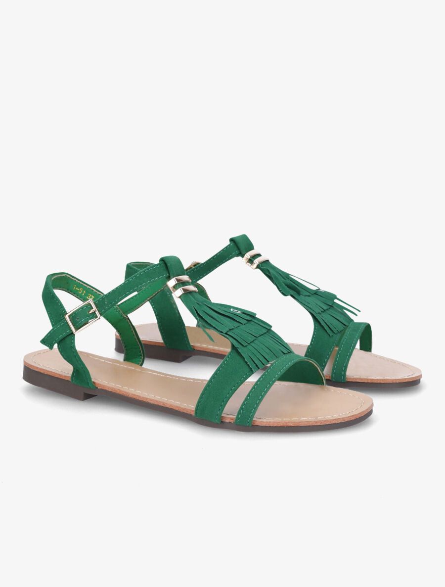 Nu-pieds à franges en suédine - Vert - 5