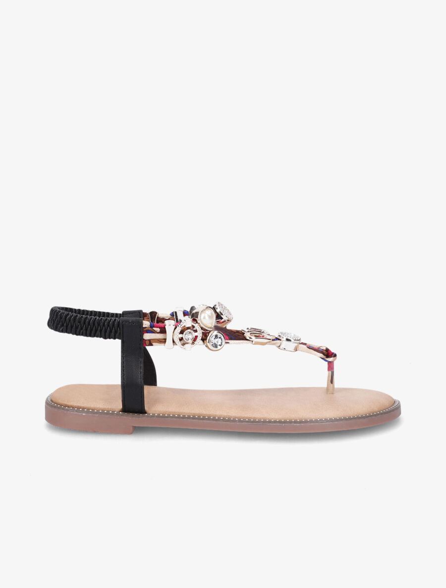 Nu-pieds imprimés à détail bijoux avec strass - Noir - 5