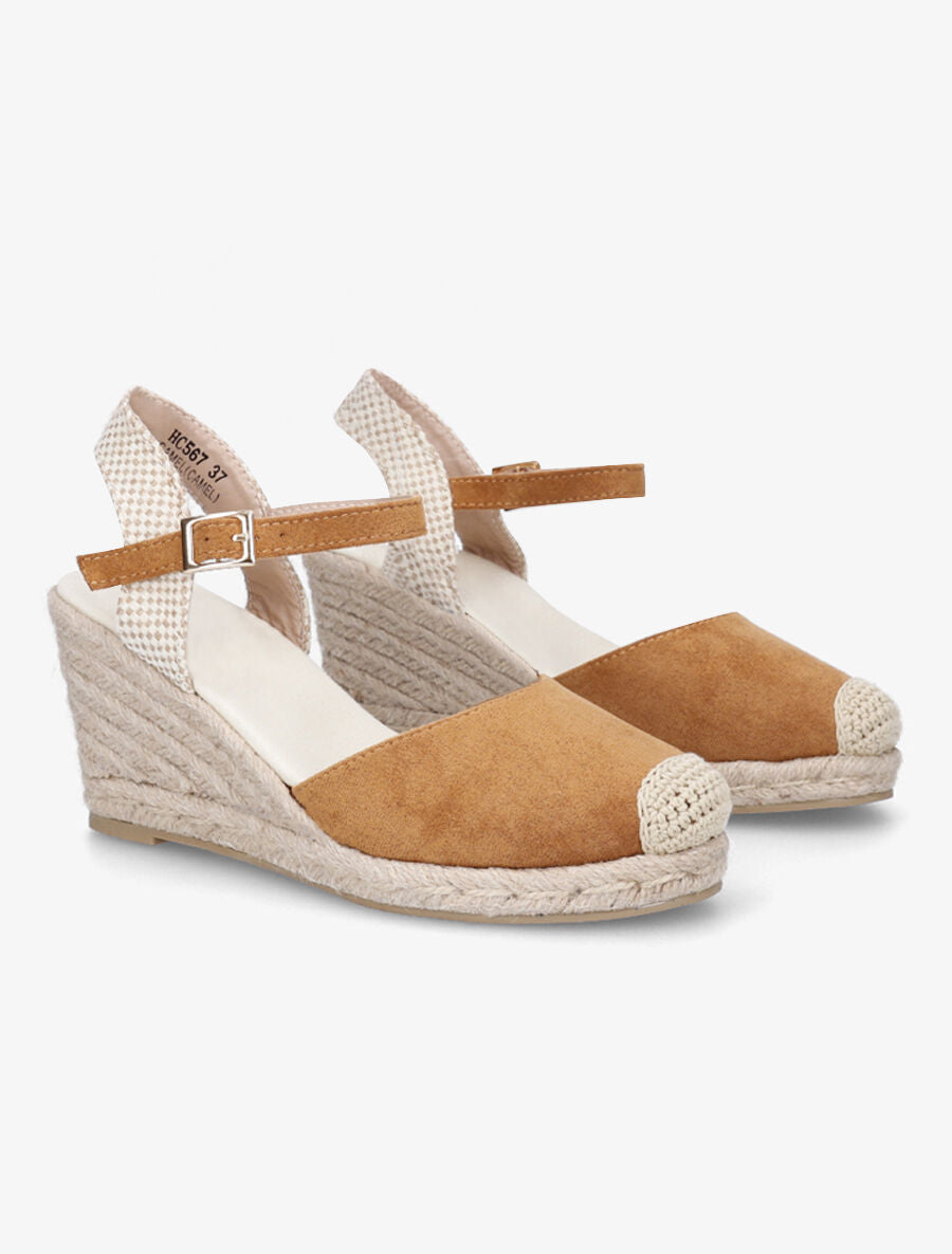 Sandales style espadrilles en suédine - Camel - 4