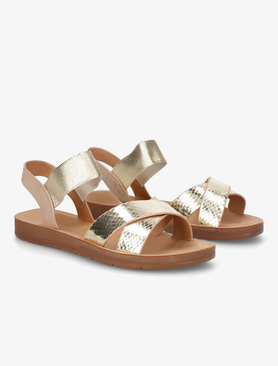 Nu-pieds en simili à brides élastiquées - Or - 4