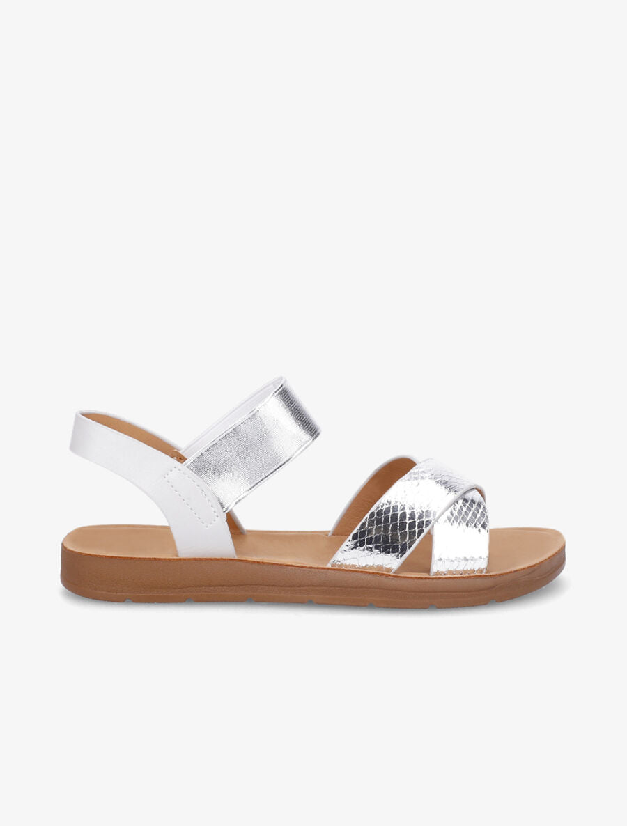 Nu-pieds en simili à brides élastiquées - Argent - 5