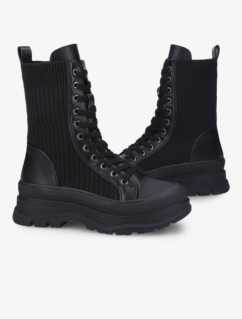 Boots lacées style chaussette - Noir - 1