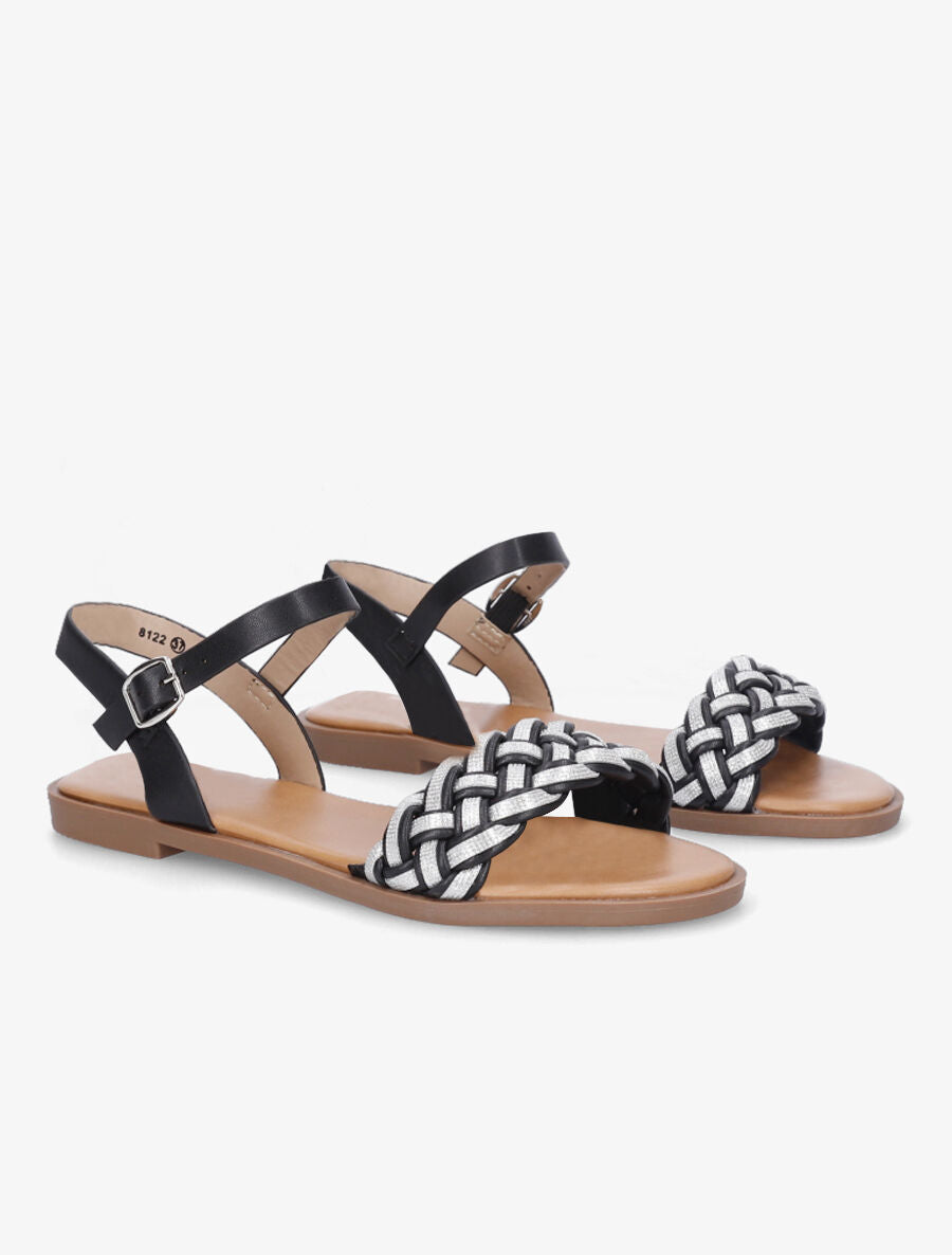 Nu-pieds à brides irisées et tressées - Noir - 4