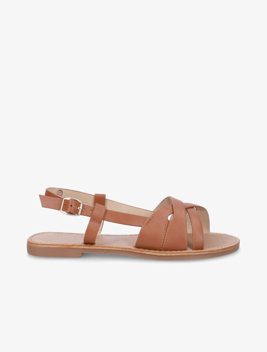 Nu-pieds en simili brides croisées - Camel - 5