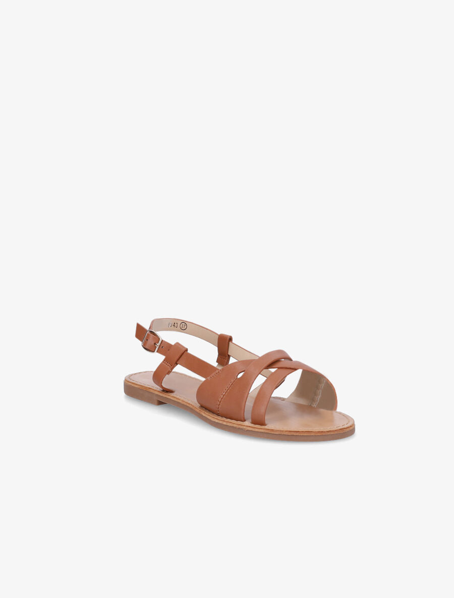 Nu-pieds en simili brides croisées - Camel - 2