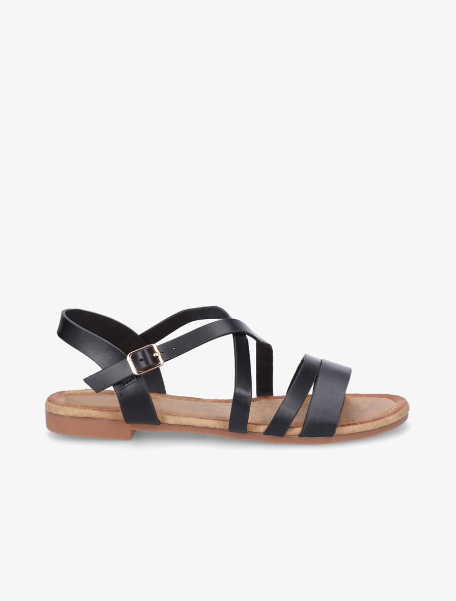 Nu-pieds en simili à brides croisées - Noir - 1