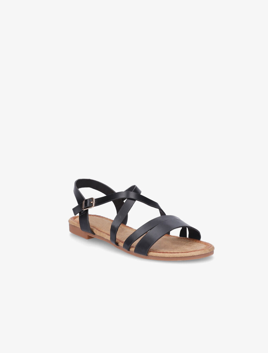 Nu-pieds en simili à brides croisées - Noir - 2