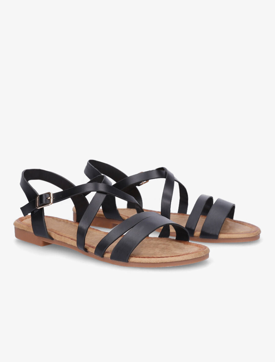 Nu-pieds en simili à brides croisées - Noir - 4
