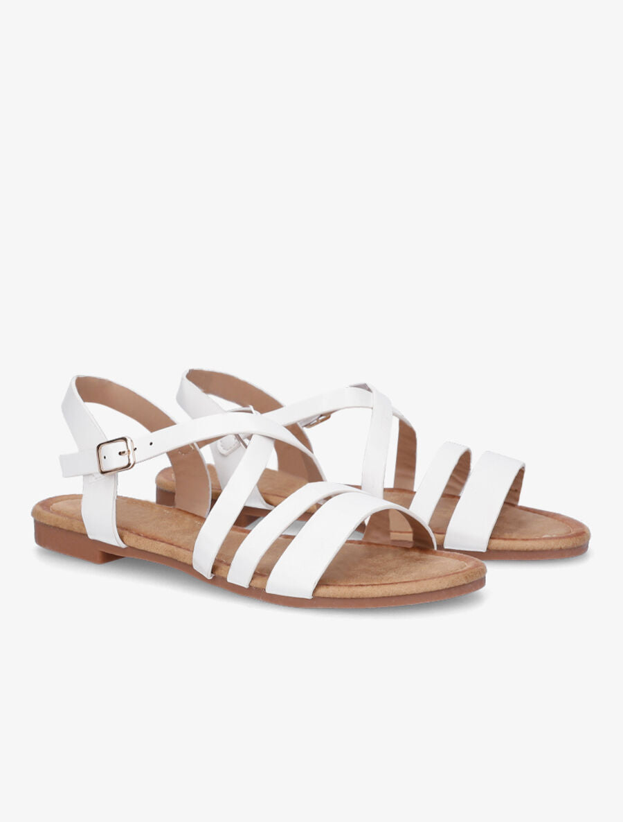 Nu-pieds en simili à brides croisées - Blanc - 4