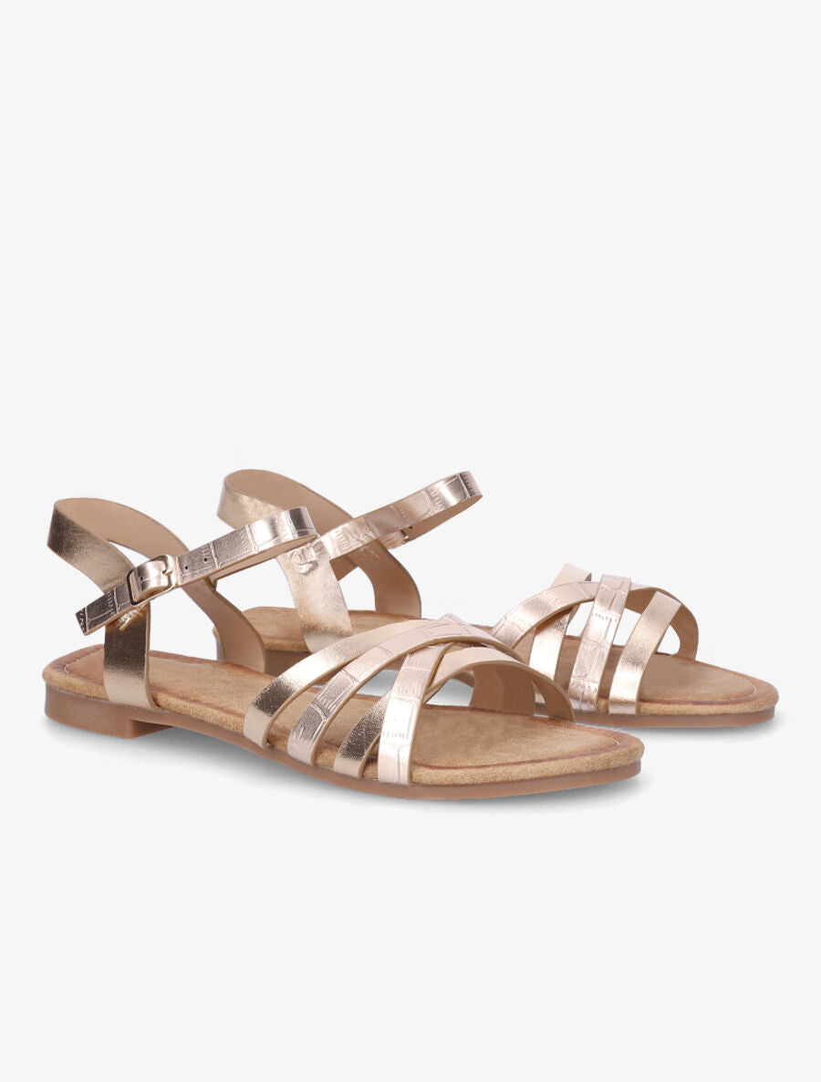 Nu-pieds en simili à brides entremelées - Rose gold - 4