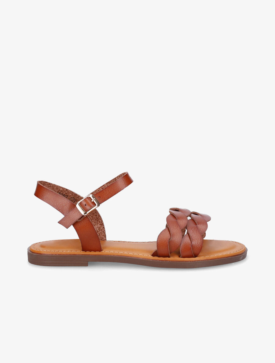 Nu-pieds tressés en simili - Camel - 1