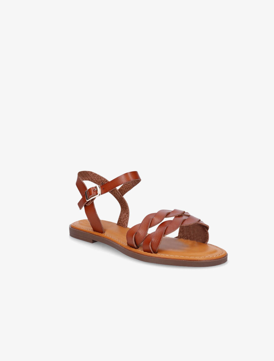 Nu-pieds tressés en simili - Camel - 2
