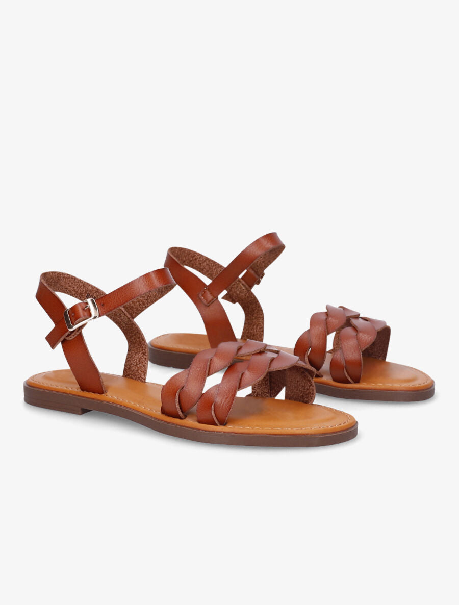 Nu-pieds tressés en simili - Camel - 4