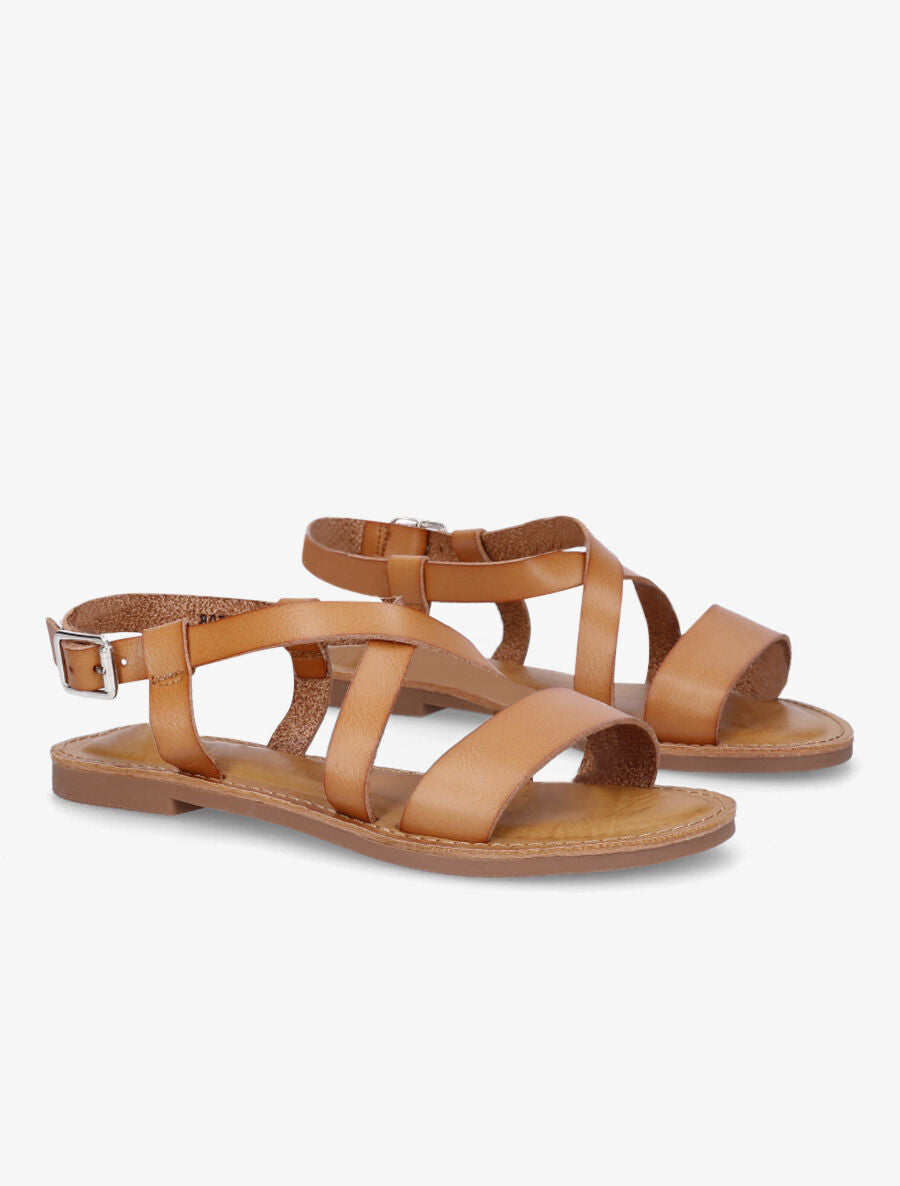 Nu-pieds basiques à brides croisées - Camel clair - 4