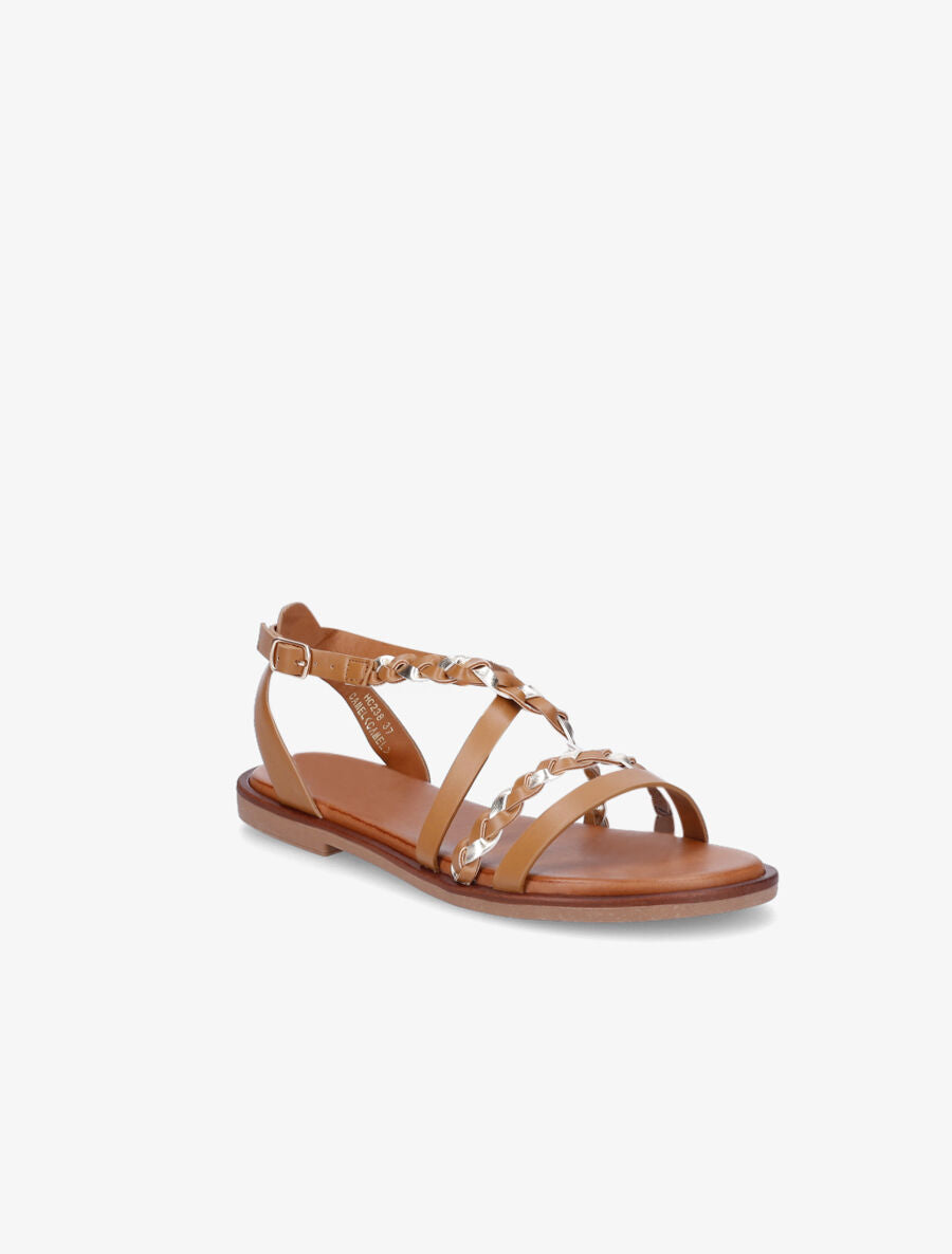 Nu-pieds à tresses irisées - Camel - 2