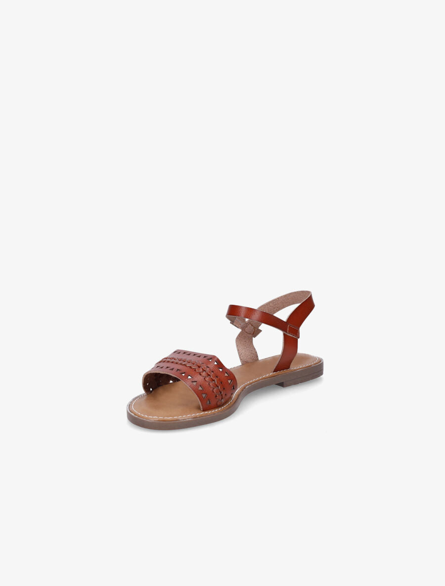 Nu-pieds en simili ajouré - Marron - 3