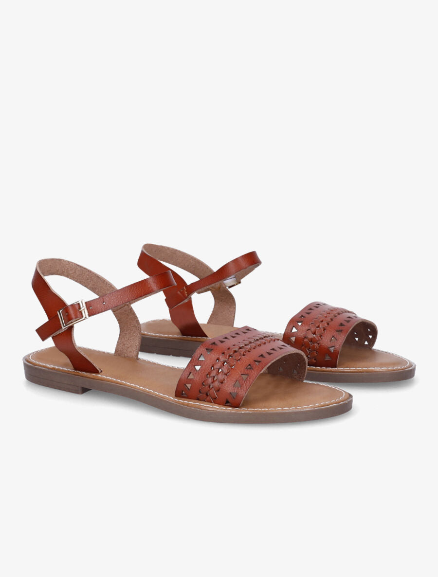 Nu-pieds en simili ajouré - Marron - 4