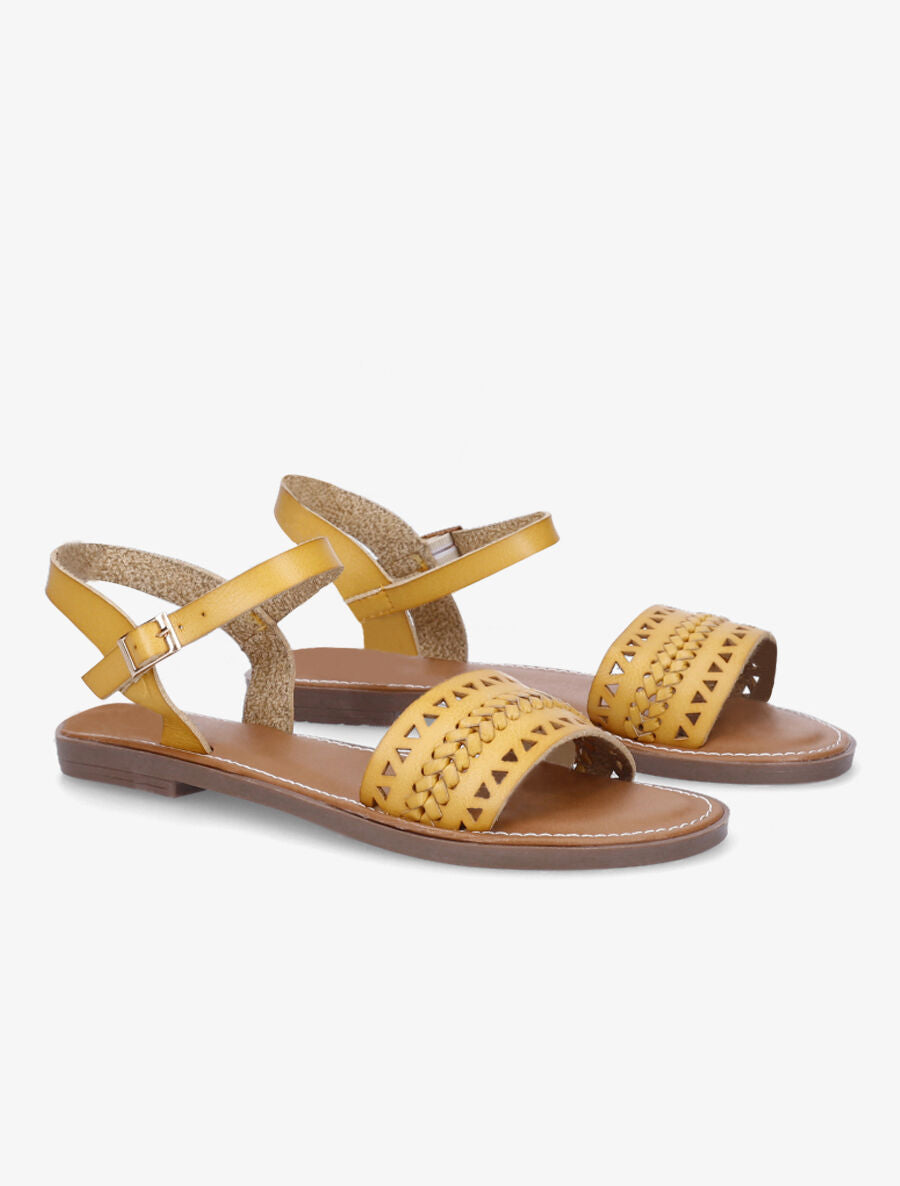 Nu-pieds en simili ajouré - Jaune - 4