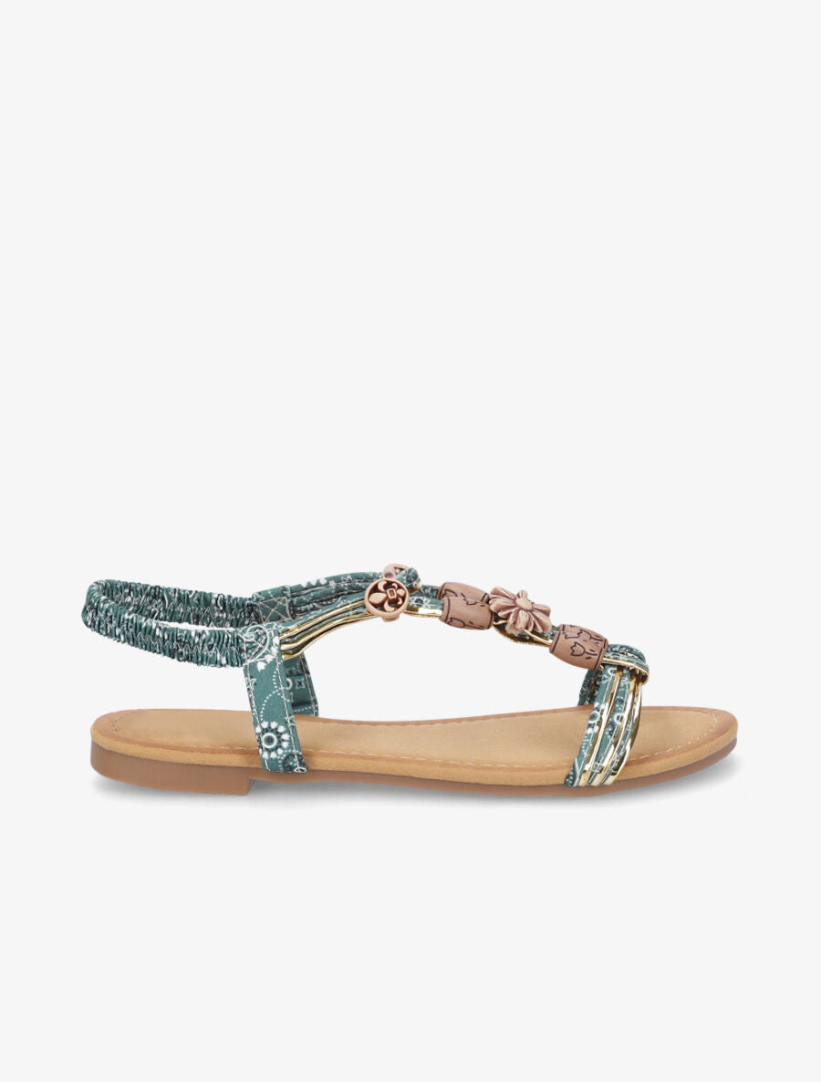 Nu-pieds plats imprimés à perles - Vert - 1
