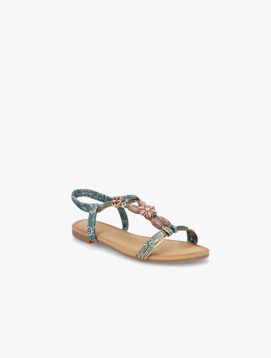 Nu-pieds plats imprimés à perles - Vert - 2