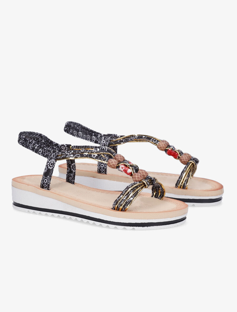 Nu-pieds imprimés à perles - Noir - 4