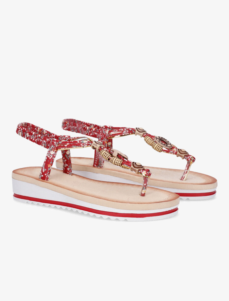 Nu-pieds imprimé à perles - Rouge - 4